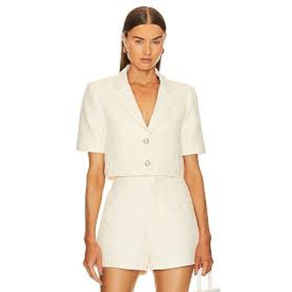 NWT House of Harlow 1960 Tweed Suit Shorts Cropped Blazer Cream Set Small